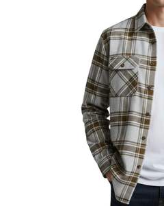 เสื้อเชิ้ตลายสก็อตผู้ชาย แขนยาว ติดกระดุม สไตล์ลำลอง ผ้าแฟลนเนล สีเทาอ่อน สีน้ำตาล รับสั่งทำ ขายส่ง - Product Image 3