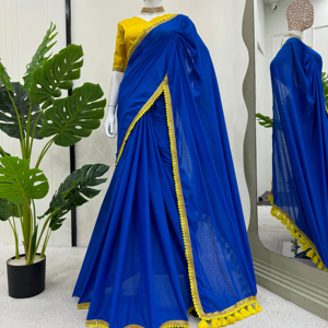 Grand Mul Cotton Saree Set Nặng Ren Biên Giới Với Latkan Mon Banglori Lụa Áo Cưới Khách Trang Phục - Product Image 1