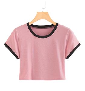 T-shirt à manches courtes pour femme, style streetwear, col en V, coupe ample, respirant, en coton tricoté, décontracté, tendance, broderie - Product Image 1