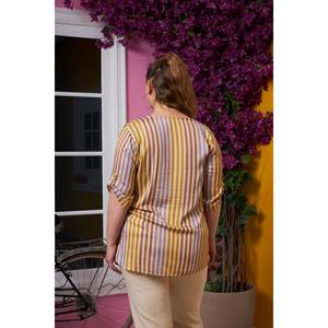 Blusa RMG de talla grande con estampado de rayas y detalle de bolsillo para mujer, top cómodo de tela de viscosa - Product Image 4