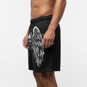 กางเกงขาสั้นลายกราฟิกผู้ชาย ระบายอากาศได้ดี OEM ลายศิลปะสีดำ สไตล์สตรีทแวร์ฤดูร้อน - Product Image 3