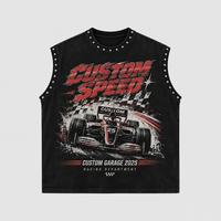 Ensemble deux pièces streetwear pour homme : T-shirt graphique sans manches oversize et short, coupe carrée, clouté – Fabrication sur mesure