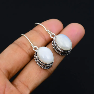 Wholesale Price 925 Sterling Silver Vintage Handmade Dangle Drop <b>Earrings</b> Rainbow Moonstone Perfect Party Gift for Her - Product Image 2