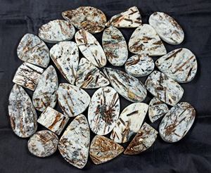 Cabochon en astrophyllite naturelle drusée polie, blanc doré, pierre précieuse en vrac pour la fabrication de bijoux - Product Image 3