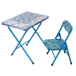 Set Tavolo e Sedie Moderno per Bambini Sibilla con Decorazioni Robot per Camera da Letto o Scuola in Legno Massello e Metallo - Product Image 1