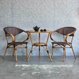 CBCF309 Outdoor Durable <b>Aluminum</b> <b>Table</b> and Chair Set Rustic Rattan-Look for Garden or Warehouse Dining Made of Polyester - Product Image 3