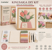 Peinture florale pour la fête des mères Kinusaiga avec tissu, kit de bricolage sans couture pour débutants, décoration murale, coffret cadeau, tous les matériaux inclus