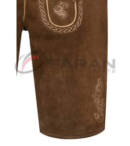 Cuir de vachette véritable Lederhosen personnalisé pour les hommes Brodé sur mesure Short Length Lederhosen Men Brown Color Tan Leather - Product Image 2