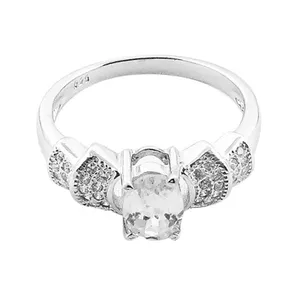 Oval Cut <b>Cubic</b> <b>Zirconia</b> Engagement <b>Ring</b> Women's 925 <b>Silver</b> Rhodium Finish Classic Style Fashion <b>Rings</b> - Product Image 2