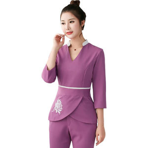 ชุดเครื่องแบบความงามสำหรับผู้หญิง,ชุดสปาสวยมีรอยสักลายดอกไม้เครื่องแบบร้านเสริมสวยชุดทำงานขัดผิวสำหรับผู้หญิง - Product Image 4