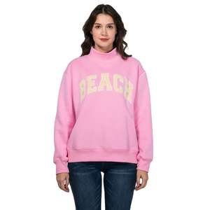 Sudadera de Mujer de Manga Larga para Invierno, de Felpa Francesa, con Cuello Alto Simulado, Diseño Estampado y Logotipo Bordado en la Parte Delantera - 100% Algodón - Product Image 1