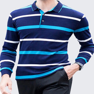 เสื้อกอล์ฟแขนสั้นลายทางถักนิตติ้งผ้าฝ้าย 100% สำหรับผู้ชาย Panthera International ระบายอากาศได้ดี ไม่ยับ ไซส์ใหญ่ สไตล์ลำลอง - Product Image 5