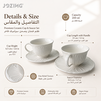 Ensemble de tasses à café et soucoupes en céramique blanche de luxe en gros, tasses à thé en porcelaine gaufrée pour hôtels, restaurants et maisons