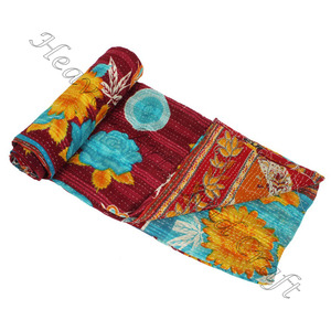 Couverture Kantha Gudari GD1026, couverture Kantha Gudari indienne réversible, cousue à la main, couverture lourde, ancien sari, patchwork, lourde - Product Image 4