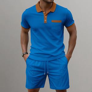 Tendance Élégant Respirant Shorts Chemise Ensemble Personnalisé Décontracté Col Montant T-shirts Ensembles Top Qualité En Gros Shorts Ensemble pour Hommes - Product Image 4