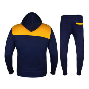 Survêtement homme adulte couleur bleu et jaune manches longues coupe ajustée polaire sport Jogging course à pied vêtements fermeture à glissière survêtement - Product Image 2