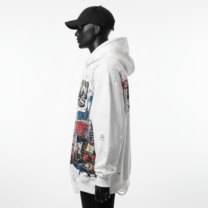 Sweat à capuche pour homme en molleton de coton premium 320GSM, style streetwear, imprimé blanc, logo personnalisé, impression numérique, design délavé, sweat à capuche basique - Product Image 2