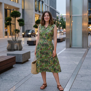 Floral Print Sleeveless <b>Shirt</b> Dress Maxi Length Turn-down Collar Woven Fabric Casual Summer Eco-Friendly A-Line Breathable Dress - Product Image 1