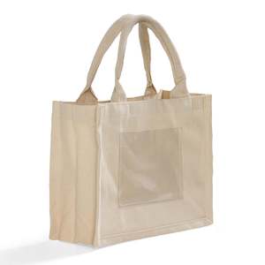 Solid Color 100% Cotton <b>Canvas</b> Open Closure Wedding Tote Bag with Front Pocket Customizable for Women's Wedding Favors - Product Image 3