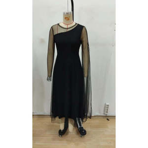 Vestido largo de tul con cuello semi-alto y manga larga para mujer, 33664 - Product Image 5