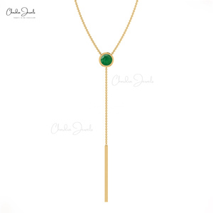 Collier Lariat or jaune massif 14 carats véritable émeraude 0.10Ctw collier de pierres précieuses fait main personnaliser en vrac fournisseur et fabrication - Product Image 6