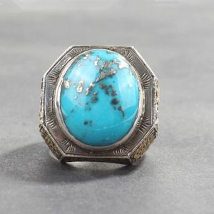 Anillo de Plata de Ley 925 para Hombre, Hecho a Mano, con Piedra de Turquesa Genuina, Diseño de Pluma, Bañado en Rodio, Joyería para Uso Diario - Product Image 6