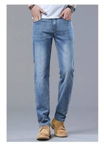 100%, pantalones vaqueros personalizados de alta calidad para hombre, pantalones vaqueros lavados para hombre, pantalones vaqueros rectos de mezclilla sólidos con logotipo personalizado a la moda para hombre - Product Image 3