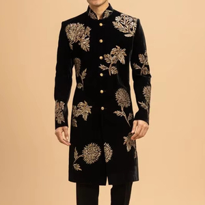 2025 Stylish Designer Embroidery Groom Sherwani <b>Pant</b> <b>Black</b> Velvet Breathable Plus Size Crystal Glass Beads Dabka <b>work</b> Stone - Product Image 1