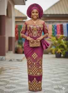 Colección Formal para Bodas, Vestido Nigeriano Ecológico Blanco George con Diseño de Filigrana Azul y Dorado, Vestido Real Amatista para Niñas - Product Image 6