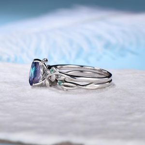 Pear Cut Alexandrite Engagement <b>Ring</b> <b>925</b> Sterling <b>Silver</b> Rose Gold Plated 18K Gold Accent Classic Wedding Bridal <b>Ring</b> - Product Image 5