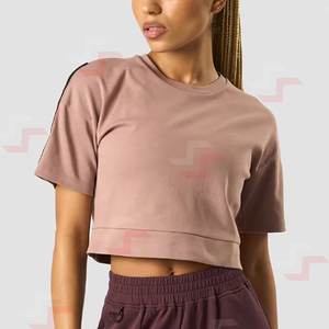 Women's Summer <b>Retro</b> Vintage Cotton Tees Front Logo Short Sleeve Top Breathable Eco-Friendly OEM Customizable - Product Image 6