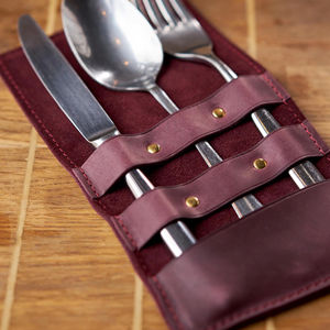 Soporte para cubiertos hecho a mano ecológico de cuero de lujo de primera calidad, organizador de cubiertos para restaurantes, mesa de comedor rústica, uso en LRCH-0019 - Product Image 1