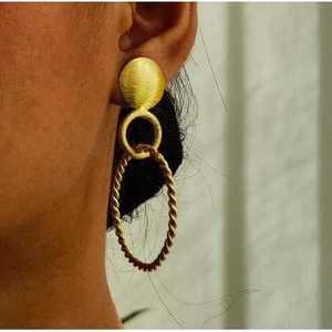 Brass Gold Plated Drop Stud Hoop <b>Earrings</b> with <b>Opal</b> for Party - Product Image 1