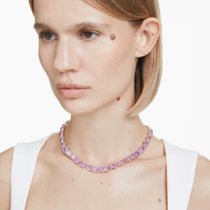 Collar de tenis de lujo con cristales morados de corte esmeralda para mujer, chapado en oro, gargantilla llamativa, joyería nupcial para boda - Product Image 3