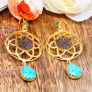 Usage quotidien 925 argent sterling plaqué or émeraude turquoise pierres précieuses classique élégant dames porter des boucles d'oreilles - Product Image 4