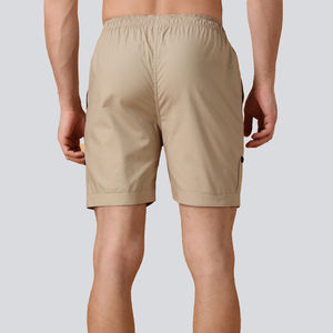 Venta caliente por encargo PROPIO Su logotipo impreso cintura elástica 2 bolsillos poliéster/algodón Color sólido OEM pantalones cortos de verano para hombres - Product Image 3