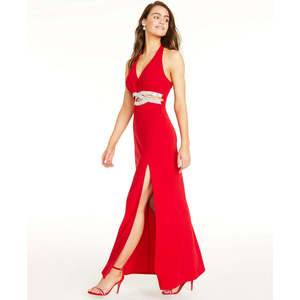 Abito da ballo in raso rosso senza spalline per adolescenti, modello tubino con vita naturale, taglia junior 1 - Product Image 3