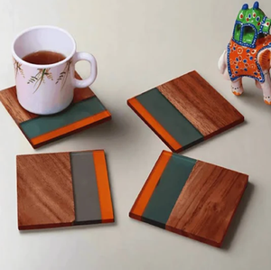 Juego de Posavasos de Madera de Mango y Acacia Ecológicos con Rayas Elegantes y Soporte para Uso en el Hogar, Oficina o Restaurante - Disponible al por Mayor - Product Image 3