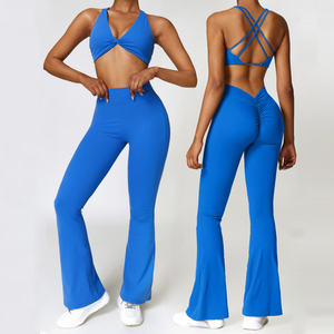Wholesale Sexy Women High Waist Quick Dry GYM Fitness Yoga Sport Wear Sets Cloths <b>Flare</b> Pants Workout Yoga <b>Leggings</b> - Product Image 4