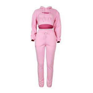 ชุดเซ็ตเสื้อครอปพิมพ์ลายผ้าฝ้ายแท้สำหรับผู้หญิง ฤดูหนาว บริการ OEM เสื้อผ้าลำลองทนทาน ขายส่ง ผู้ผลิตเสื้อผ้าออกกำลังกาย ขายส่งจำนวนมาก - Product Image 1