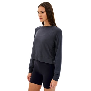 Sweat-shirt court en coton mélangé pour femme coupe régulière col rond pull décontracté haut manches longues pour automne printemps pour l'hiver - Product Image 2