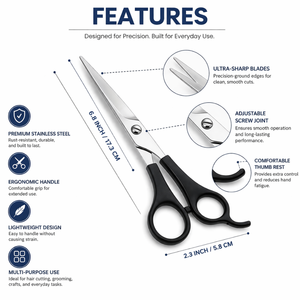 6.8 Inch Precision Hair <b>Cutting</b> Scissors Stainless Steel Professional Barber Shears Sharp Blade Ergonomic Salon <b>Tool</b> - Product Image 4