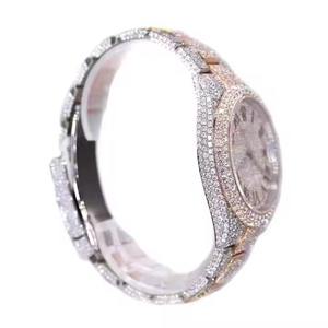 SHIVPATH Luxury Hip-Hop Reloj elegante Dos tonos Oro rosa y plata Iced Out Moissanite Diamond con número romano - Product Image 3