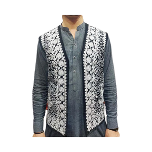 High Quality Custom Made <b>Men's</b> Woolen <b>Waistcoat</b> Unique New Design Autumn Casual Style Sleeveless Embroidered Lace Decoration - Product Image 2