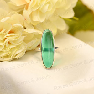Anillo de ajuste de bisel ovalado de fluorita verde de Plata de Ley 925 sólida superventas Hydro 10x30mm largo para mujer joyería fina hecha a mano - Product Image 5