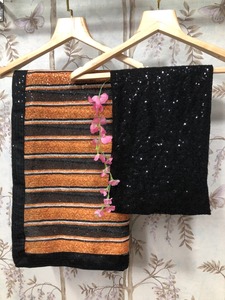 R & D Export Georgette Stof Fancy Wedding / Party Wear Indiase <span class=keywords><strong>Saree</strong></span>/Pailletten Werk Strip <span class=keywords><strong>Saree</strong></span>