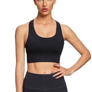 Women's Black Racerback Sports <b>Bra</b> Scoop Neck Seamless Medium Support Yoga Fitness Breathable Quick Dry Solid Color - Product Image 1