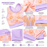 Set Pakaian Latihan Cheerleading Custom Motif Bunga Kupu-kupu Rok Flare Berlapis Belakang Bermotif Kotak-kotak Sublimasi Anti Luntur Berbagai Warna