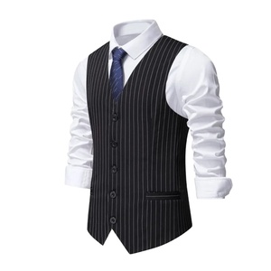 Precio asequible, chaqueta de rayas verticales, chaleco para hombre, traje de negocios de un solo pecho, chaleco de oficina, chaleco sin mangas, primavera 2026 - Product Image 1