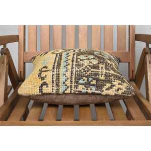 Oreiller en laine Kilim beige exquis 14x14 oreiller d'accent de luxe de qualité supérieure avec motif moelleux vintage tissé taille carrée 18x18 - Product Image 5